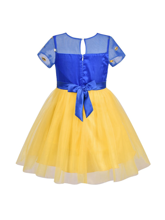 Girl Dress Yellow Blue Ethnic Pattu Pavadai Short Sleeve Yellow