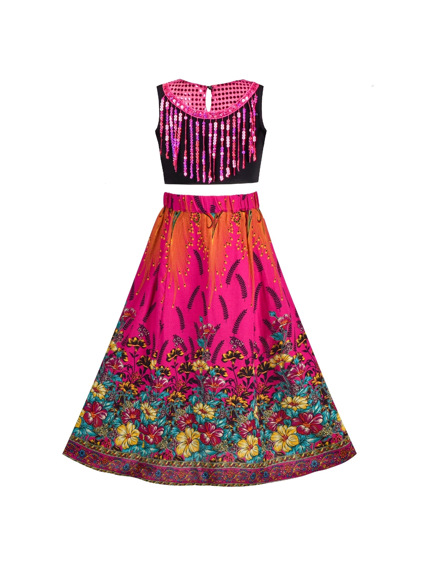 Bollywood India Girl Dress 2 Piece Floral Tassel Ethnic Red