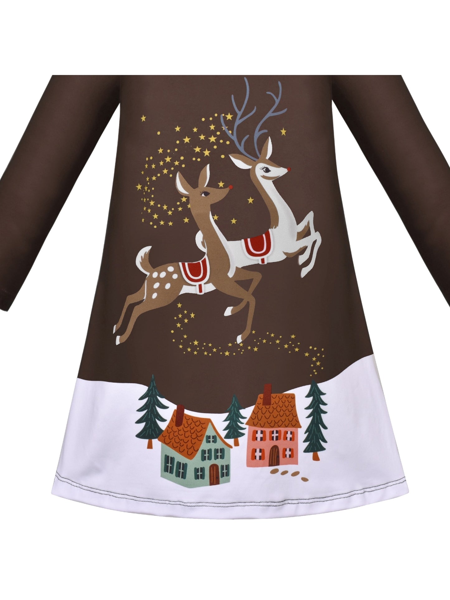 Girls Dress Long Sleeve Cotton Cartoon Sequins Pink Striped Dress Brown