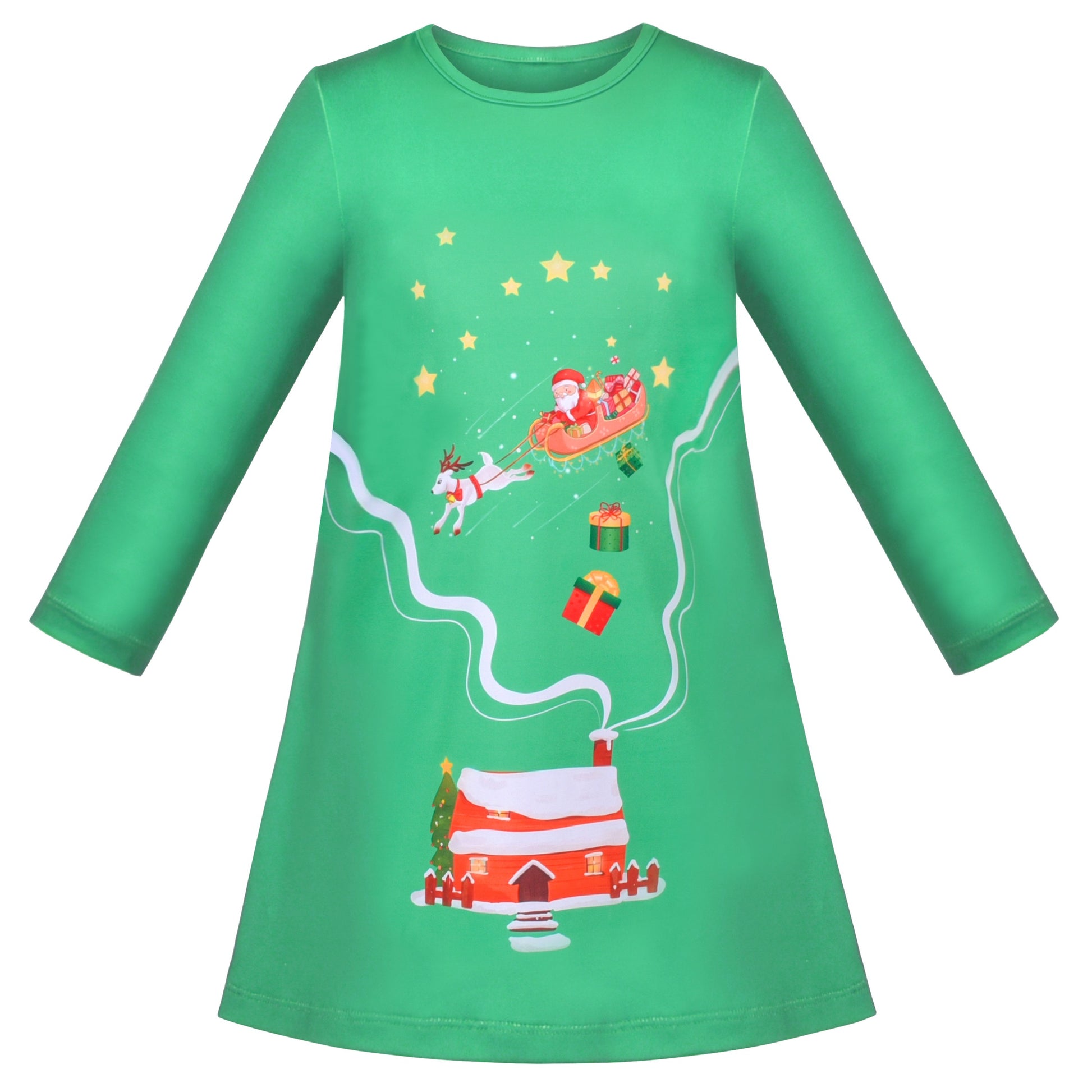 Girls Dress Long Sleeve Cotton Cartoon Sequins Pink Striped Dress Green