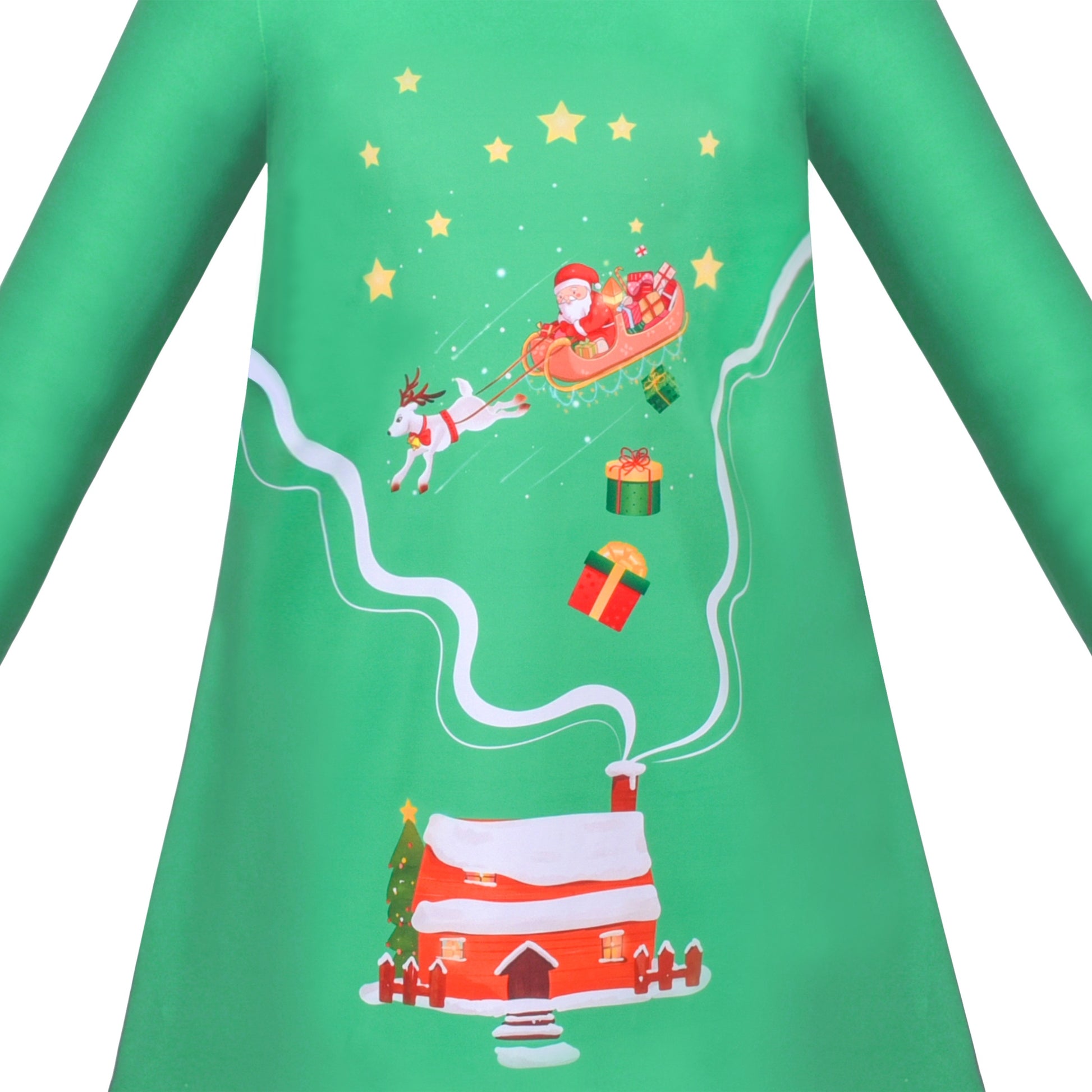 Girls Dress Long Sleeve Cotton Cartoon Sequins Pink Striped Dress Green