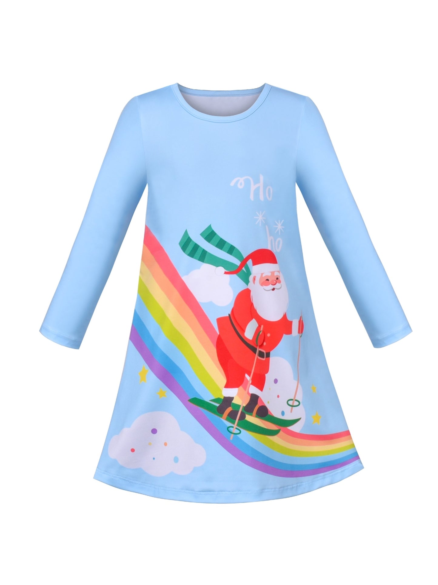 Girls Dress Long Sleeve Cotton Cartoon Sequins Pink Striped Dress Blue