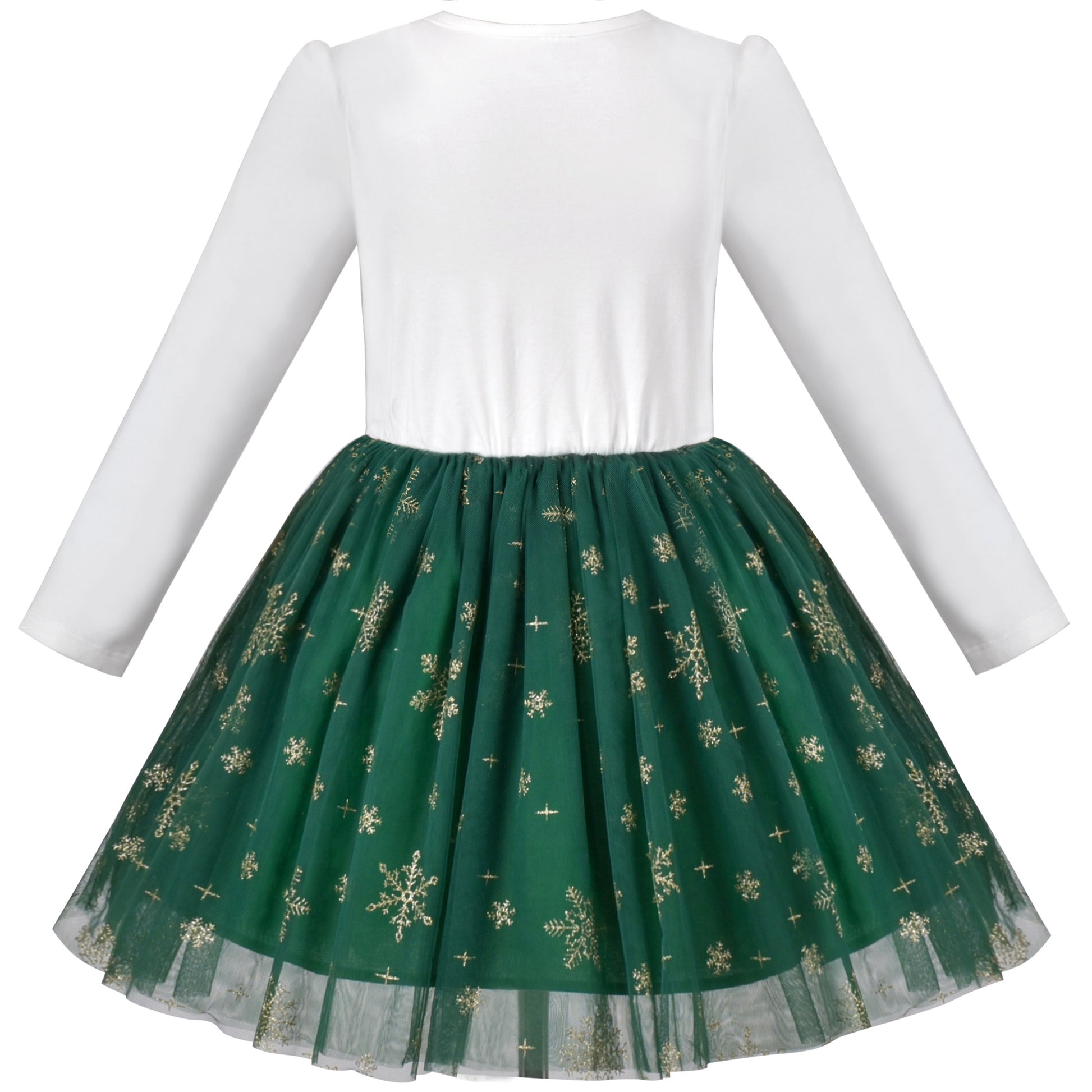 Girls Dress Christmas Reindeer Long Sleeve Party Dress Green