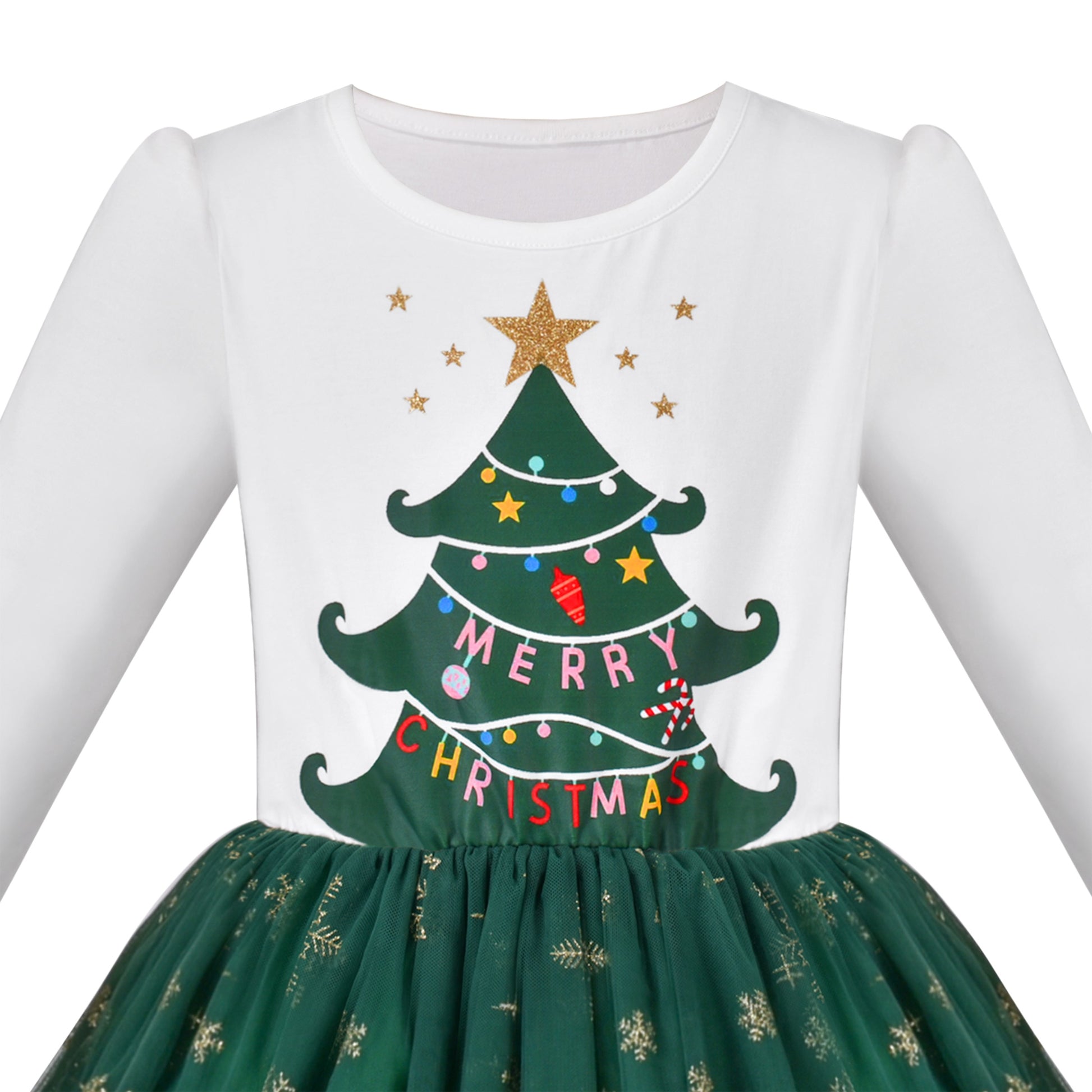 Girls Dress Christmas Reindeer Long Sleeve Party Dress Green