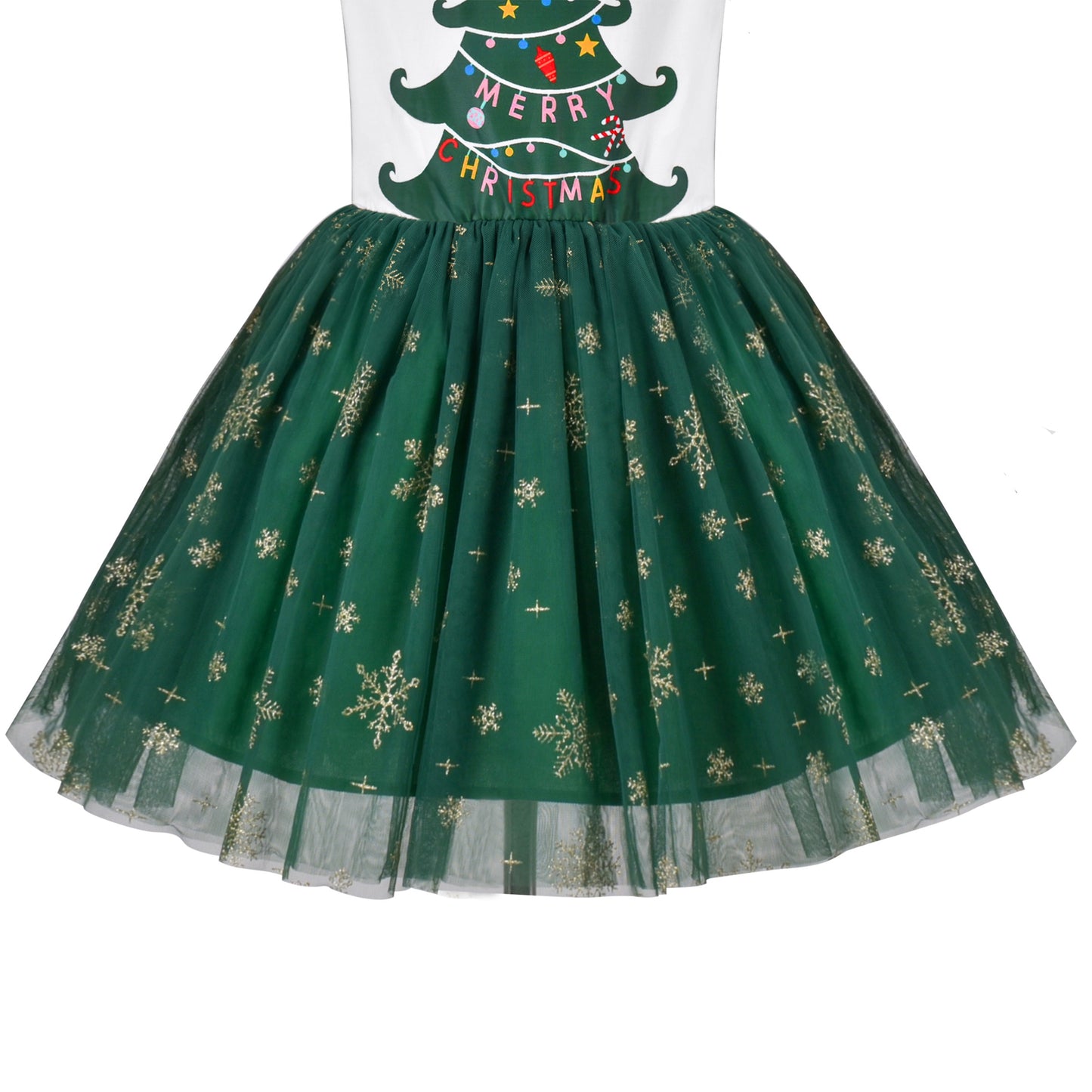 Girls Dress Christmas Reindeer Long Sleeve Party Dress Green