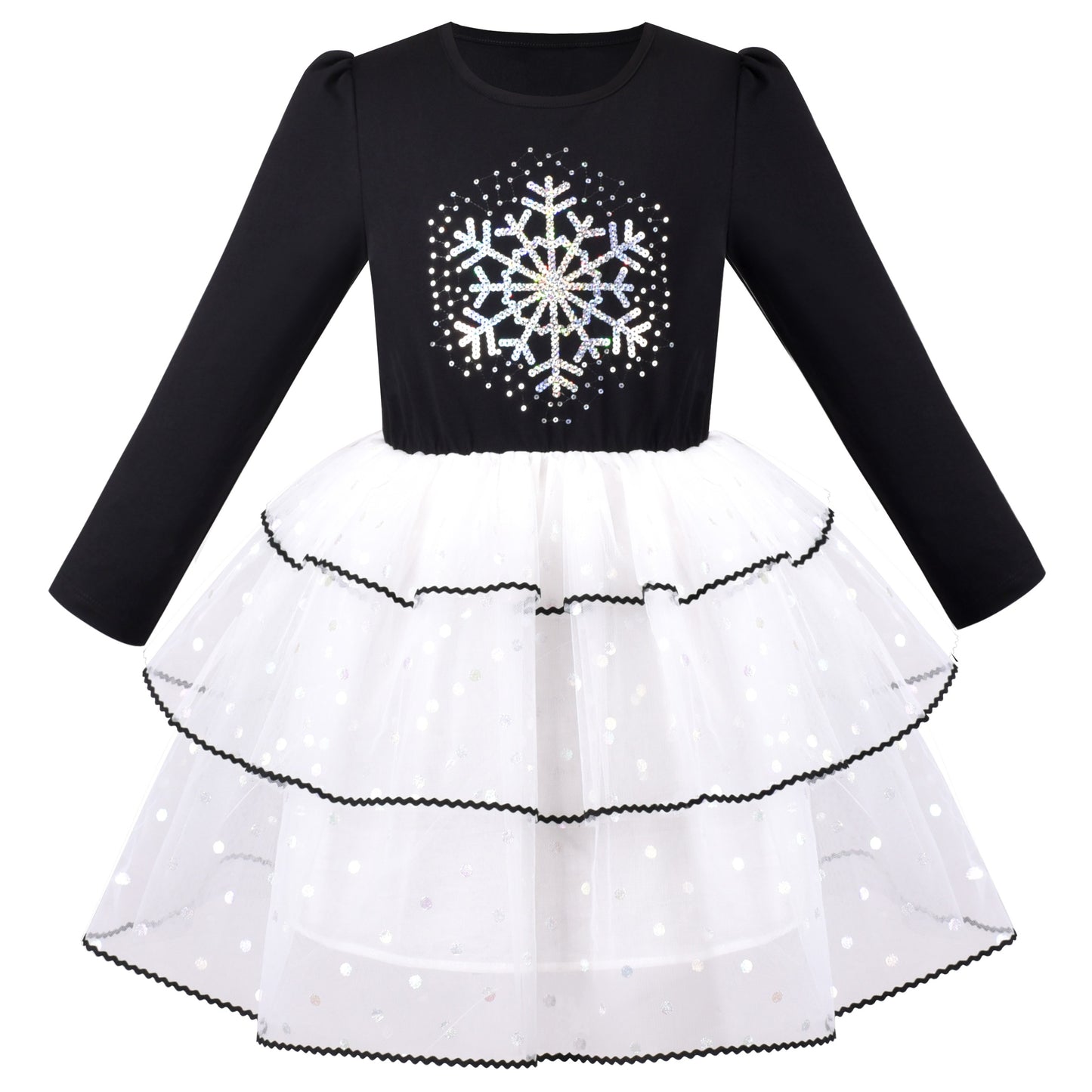 Girls Dress Christmas Reindeer Long Sleeve Party Dress Black