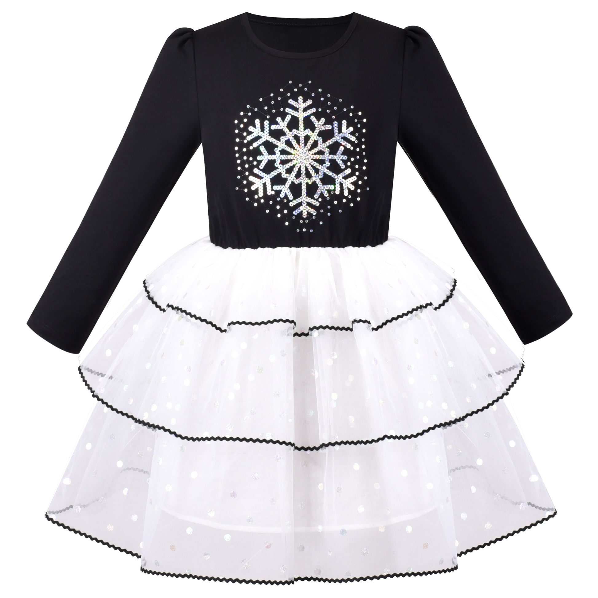 Girls Dress Christmas Reindeer Long Sleeve Party Dress Black
