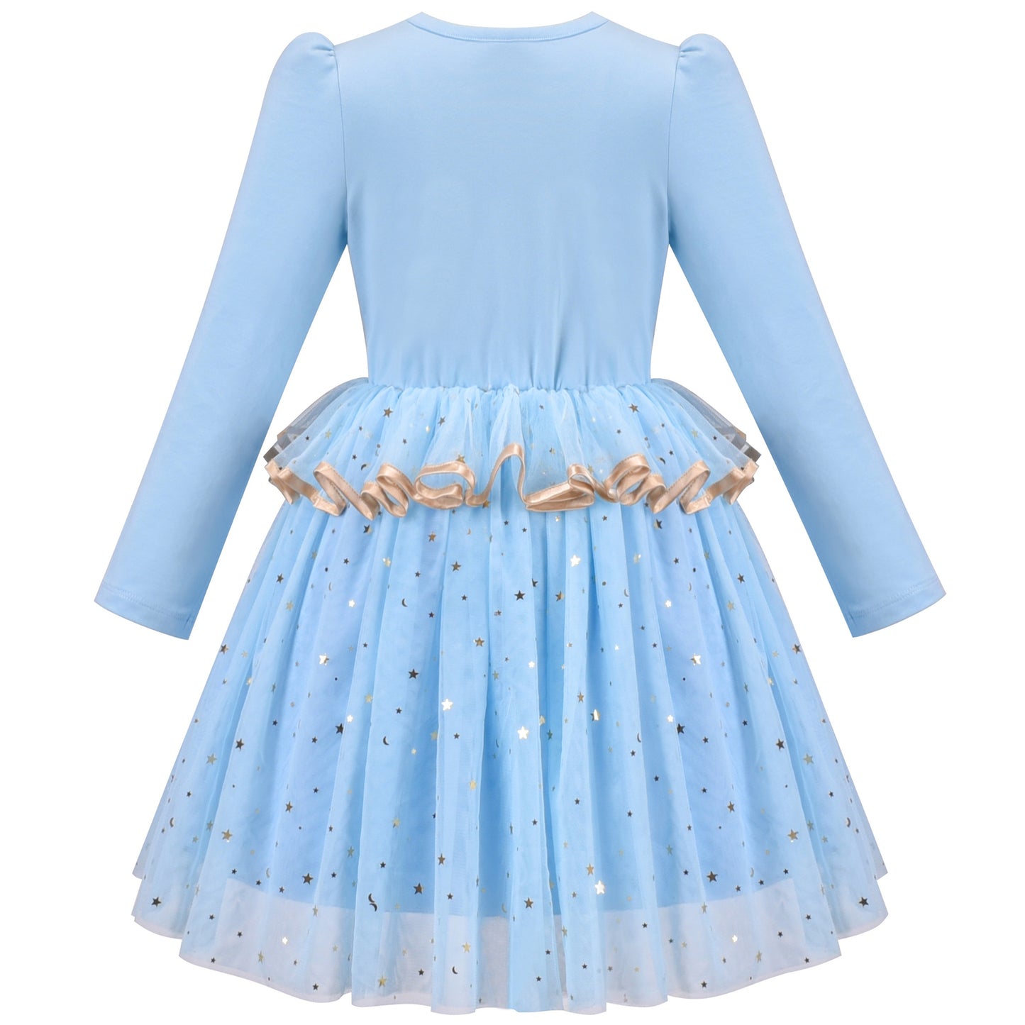 Girls Dress Christmas Reindeer Long Sleeve Party Dress Blue
