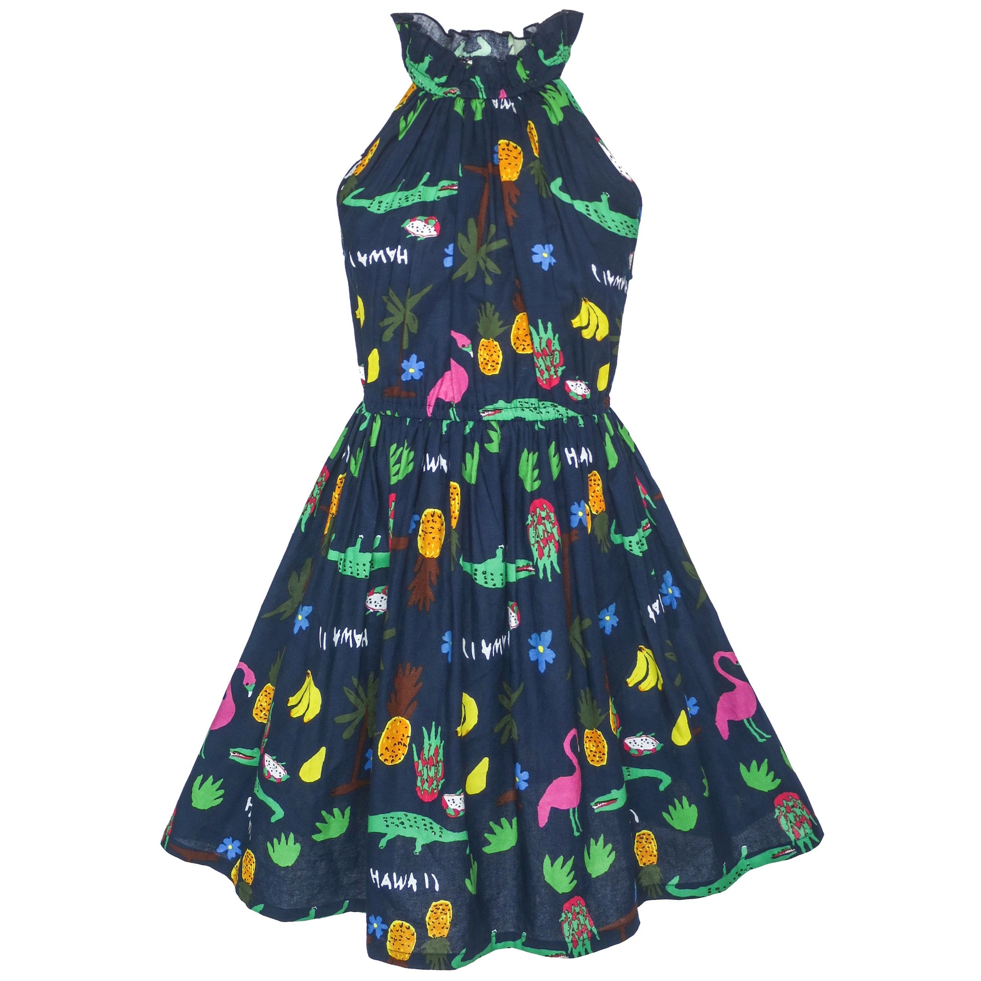 Girls Halter Dress Multicolor Floral Animal Printed Cotton Casual Blue