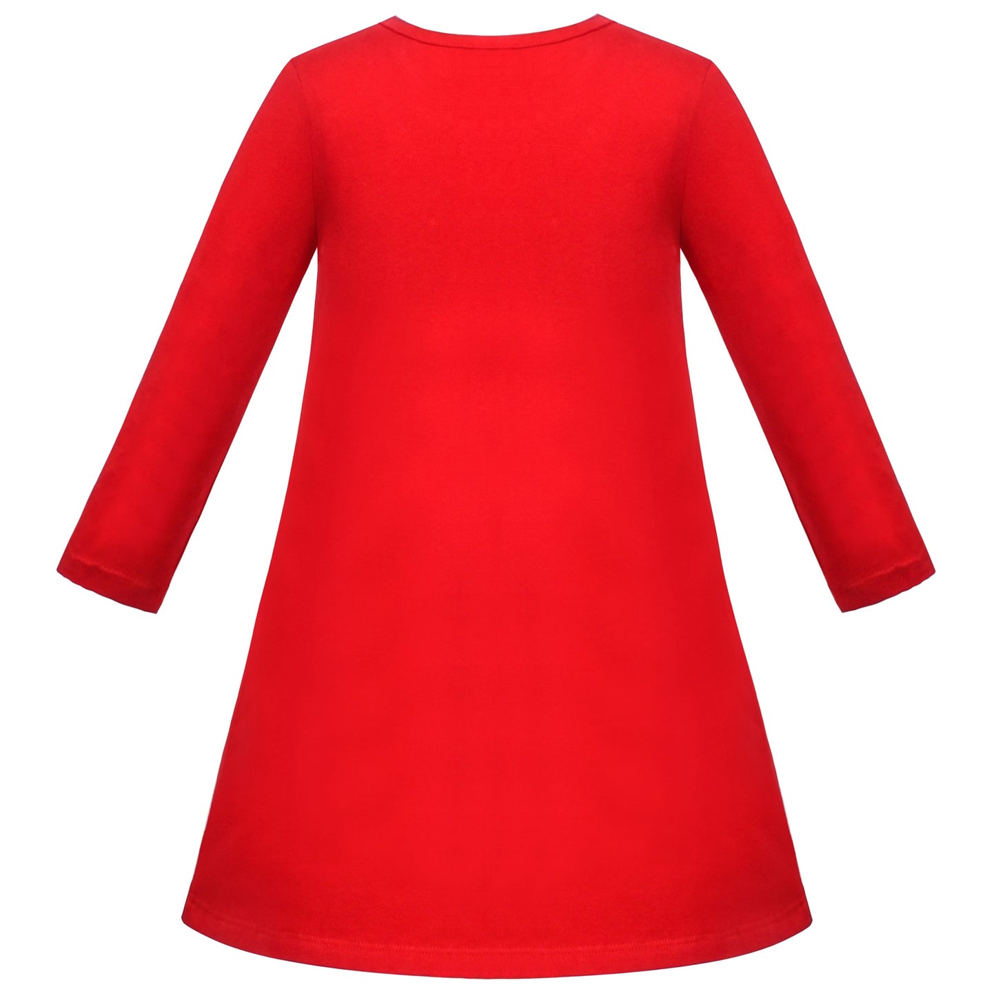 Girls Dress Long Sleeve Cotton Cartoon Sequins Pink Striped Dress Red