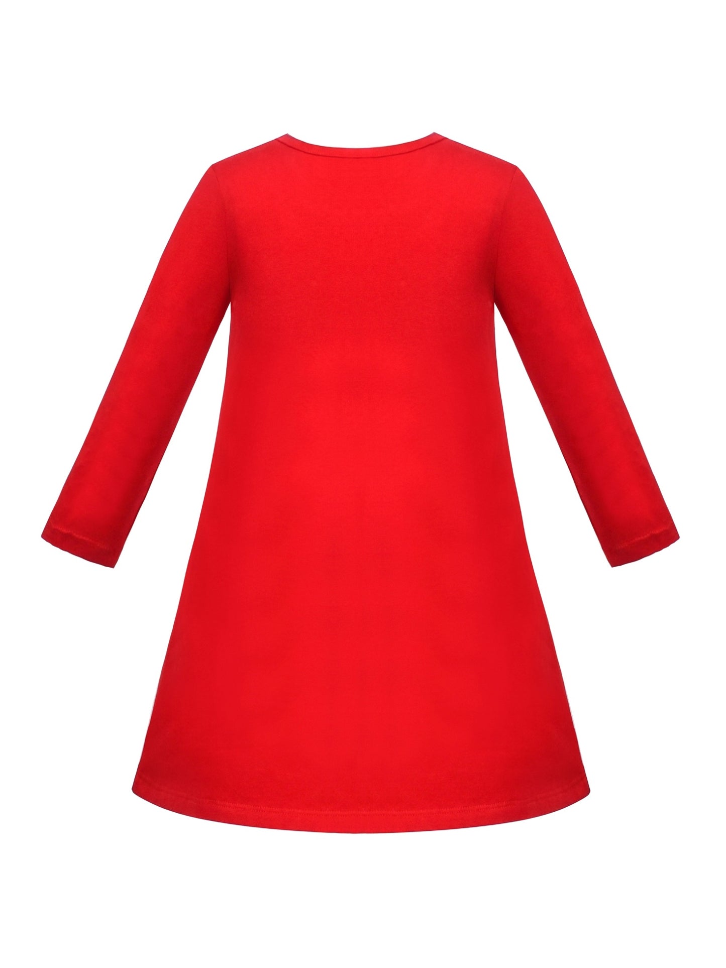 Girls Dress Long Sleeve Cotton Cartoon Sequins Pink Striped Dress Red