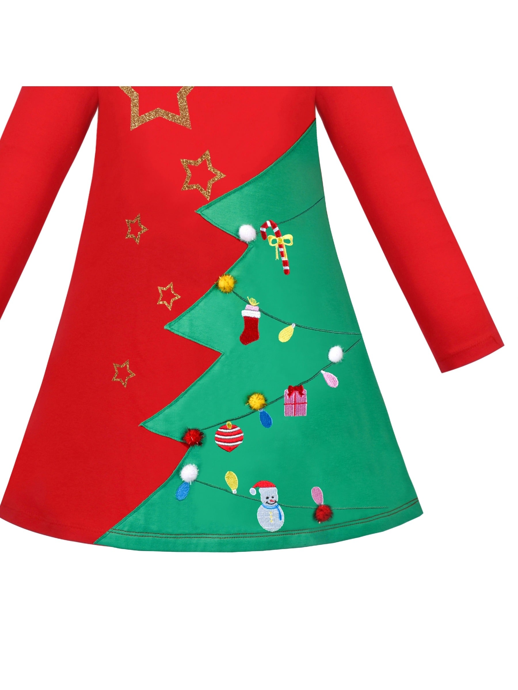 Girls Dress Long Sleeve Cotton Cartoon Sequins Pink Striped Dress Red