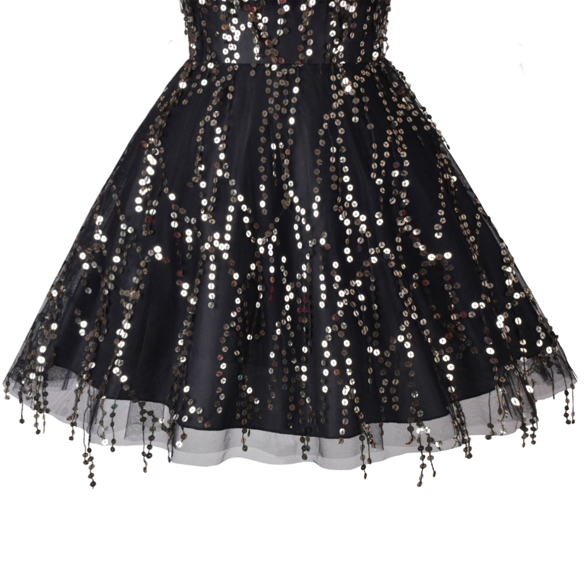 Girls Dress Cold Shoulder Sleeveless Lace Flower Ruffle Black