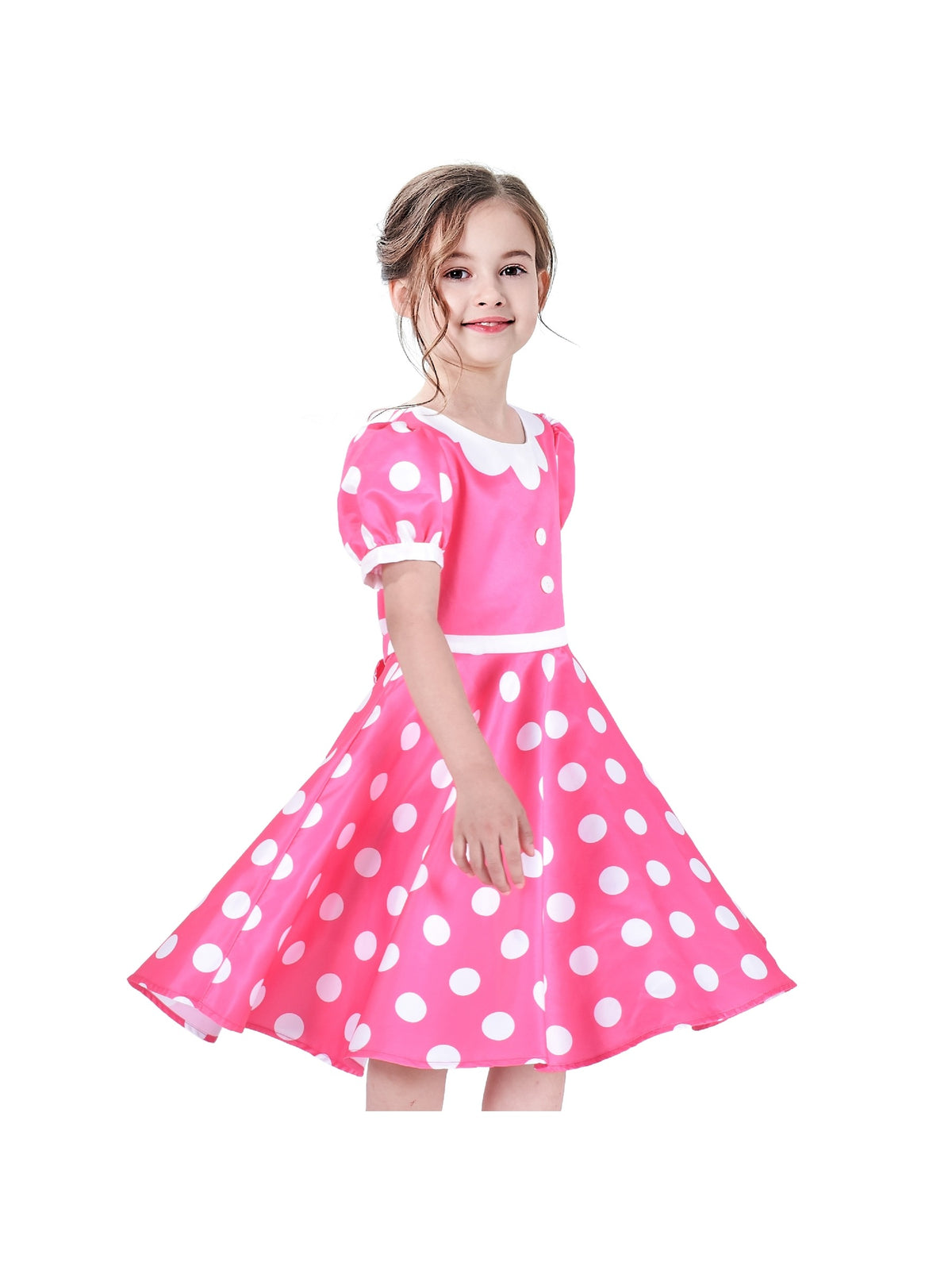 Girls Dress Sequin Shiny Rainbow Color Puffy Ruffle Bud Short Sleeve - Pink Dot