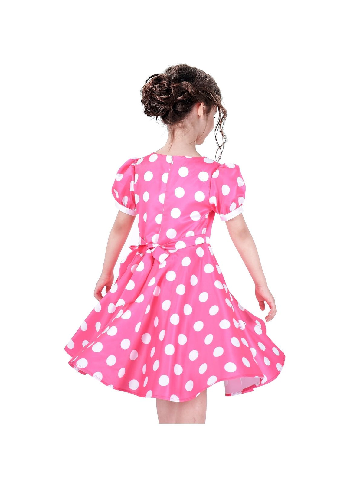 Girls Dress Sequin Shiny Rainbow Color Puffy Ruffle Bud Short Sleeve - Pink Dot