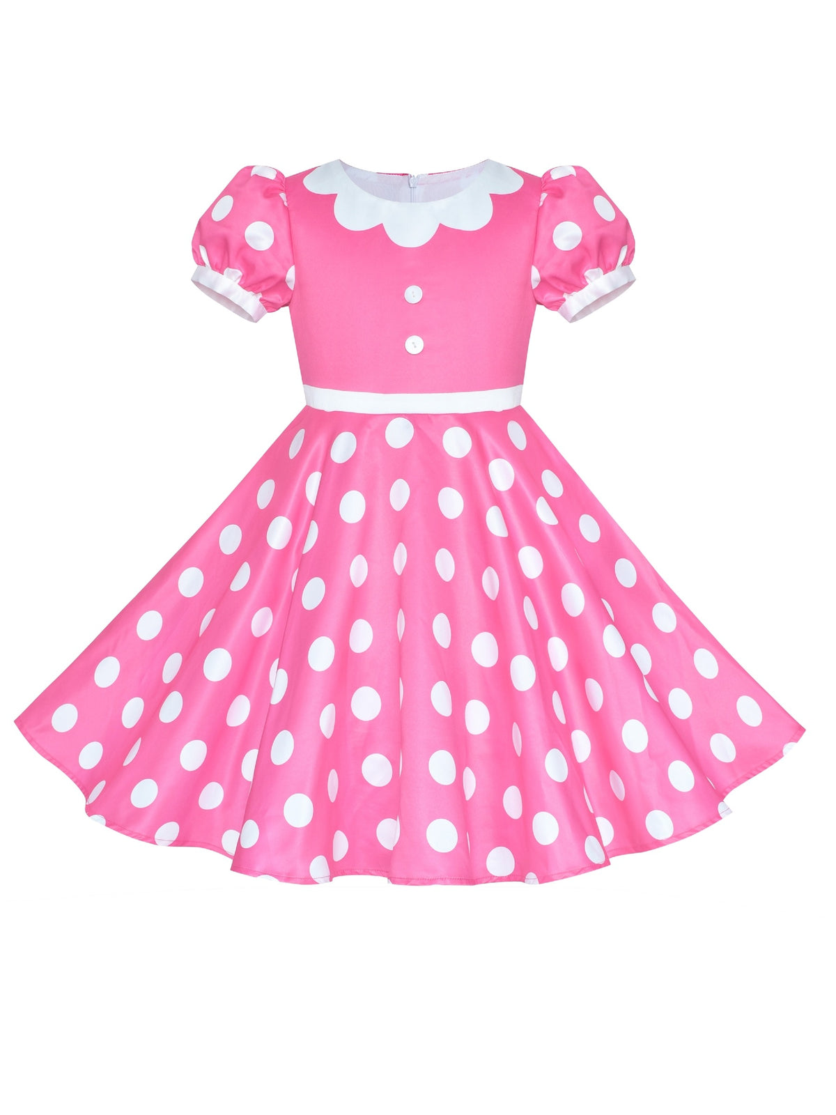 Girls Dress Sequin Shiny Rainbow Color Puffy Ruffle Bud Short Sleeve - Pink Dot