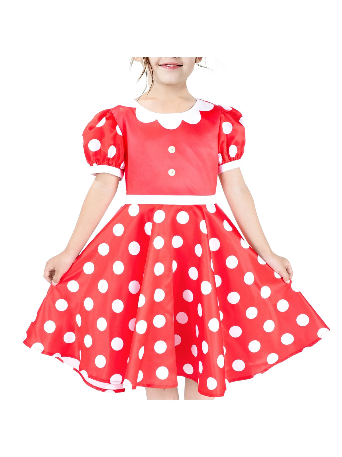 Girls Dress Sequin Shiny Rainbow Color Puffy Ruffle Bud Short Sleeve - Red Dot