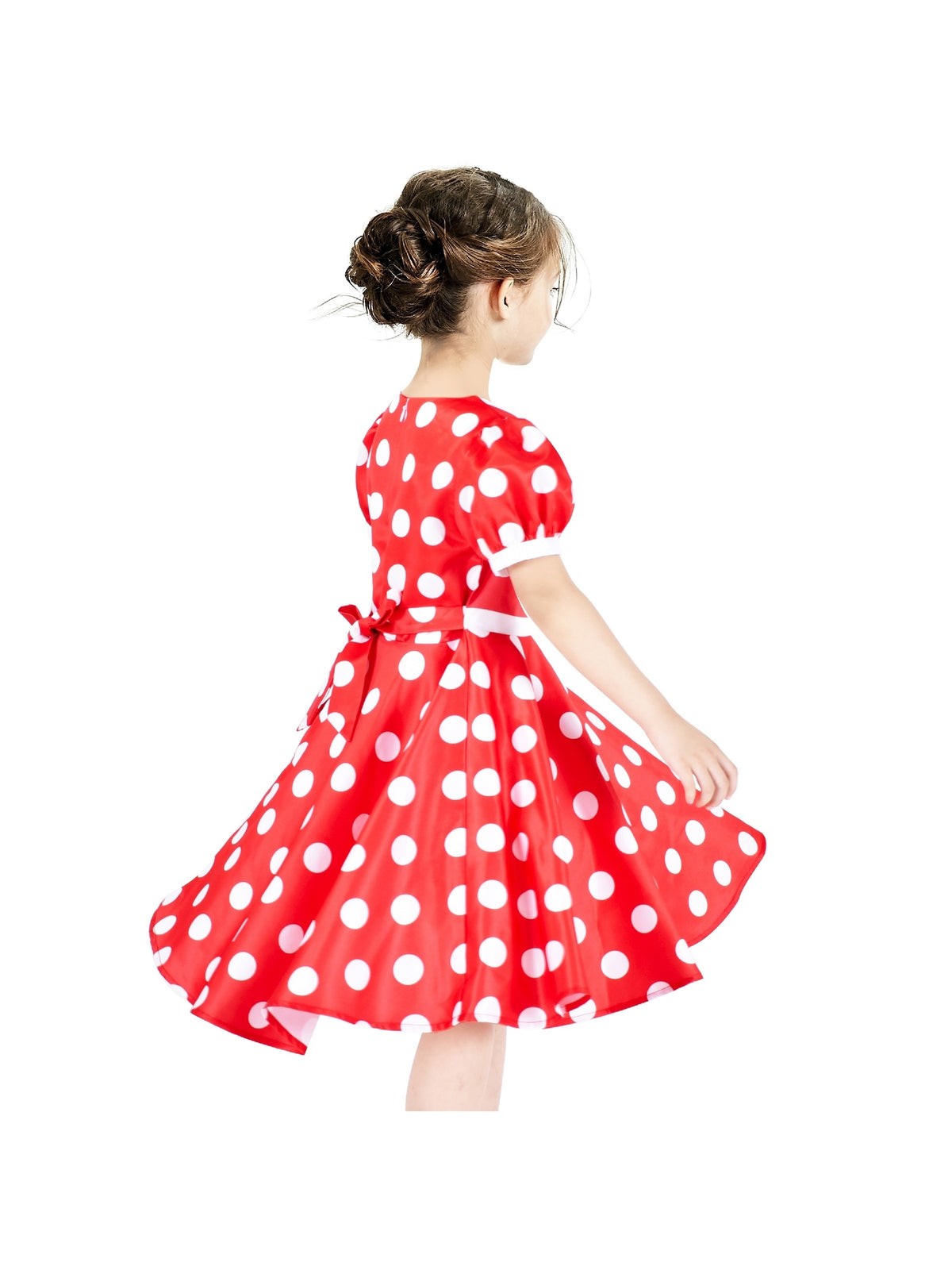 Girls Dress Sequin Shiny Rainbow Color Puffy Ruffle Bud Short Sleeve - Red Dot