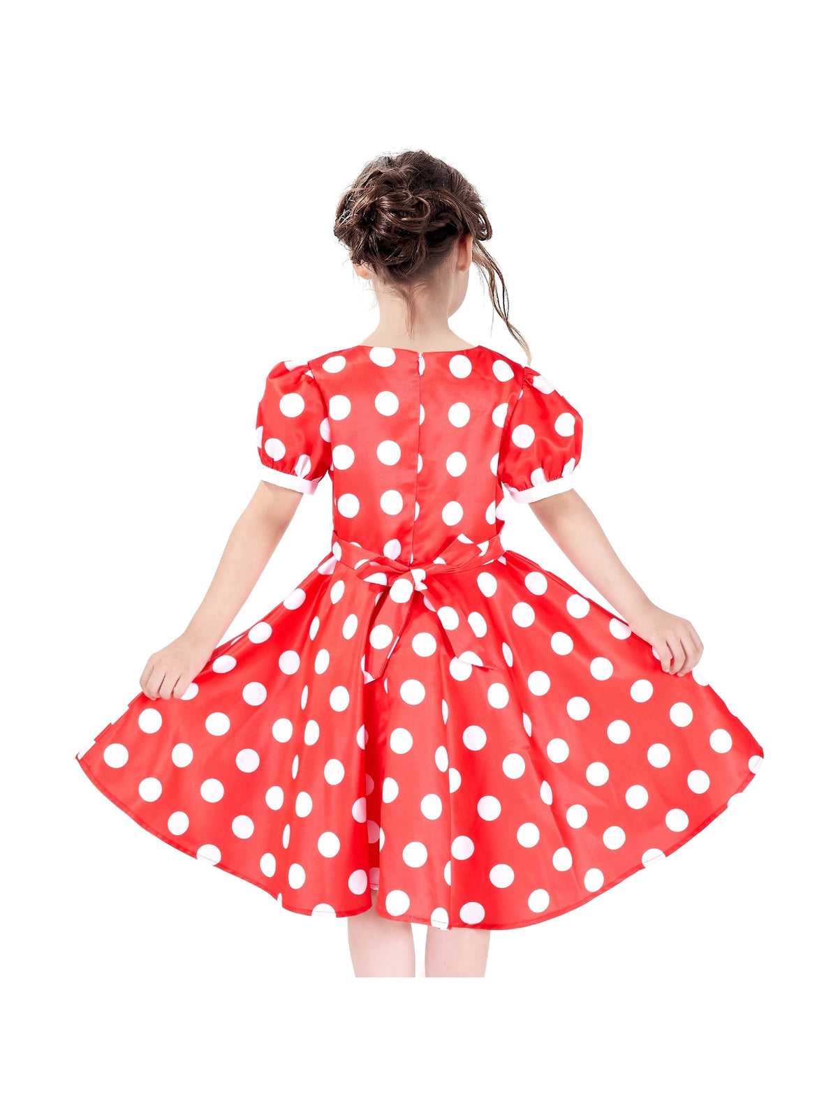 Girls Dress Sequin Shiny Rainbow Color Puffy Ruffle Bud Short Sleeve - Red Dot