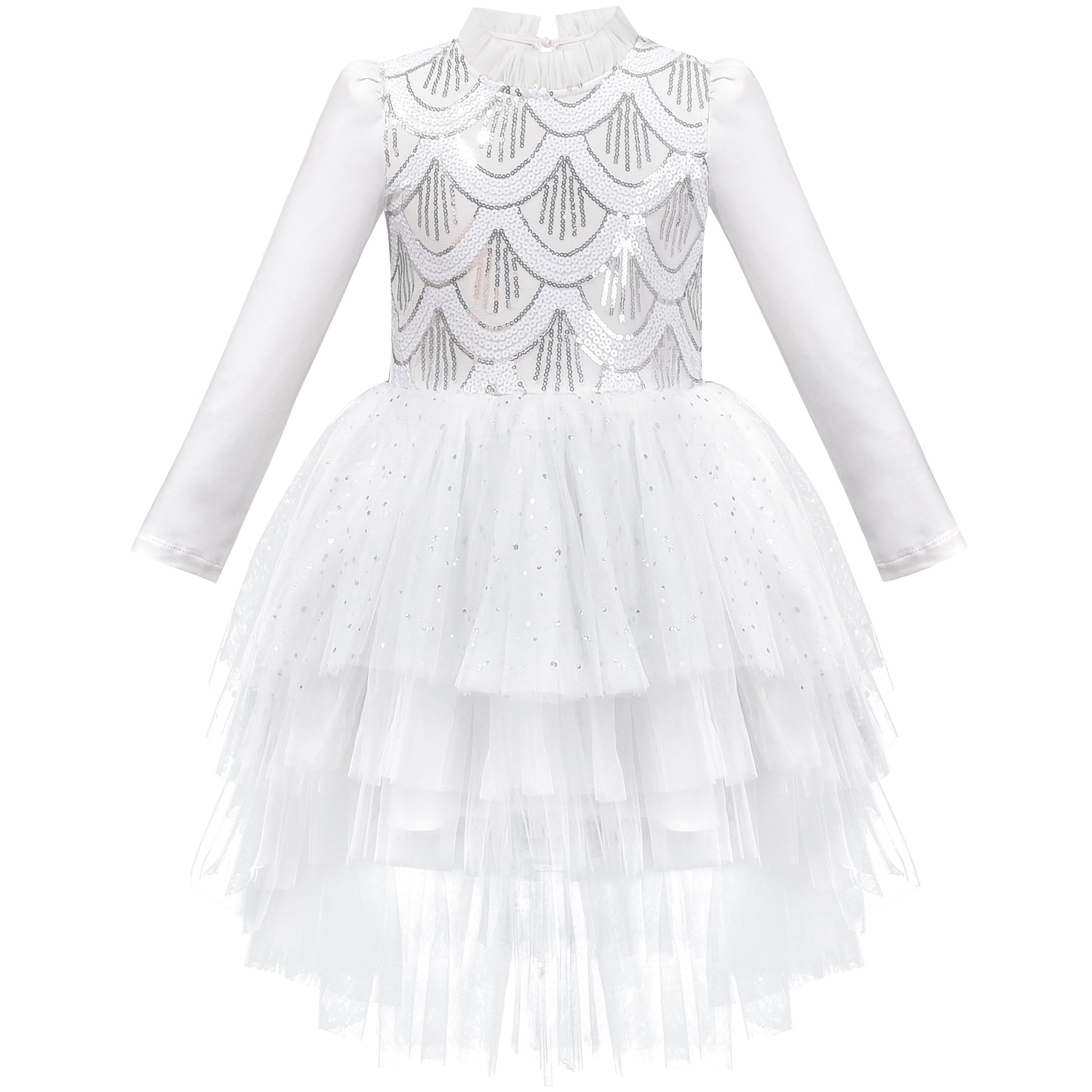 Girls Dress White Glitter Ruffle Tulle First Communion Party Pageant White