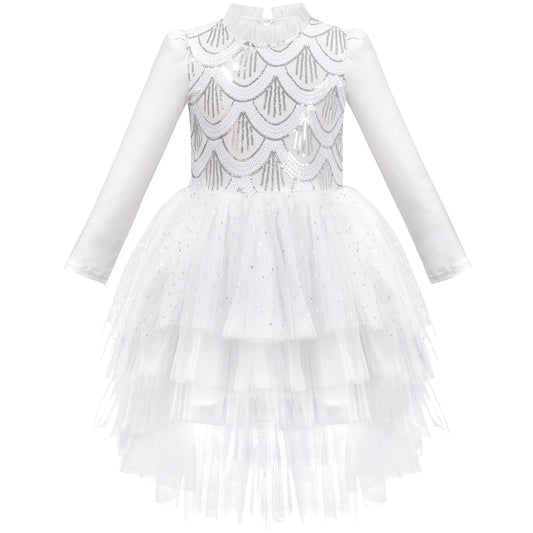 Girls Dress White Glitter Ruffle Tulle First Communion Party Pageant White
