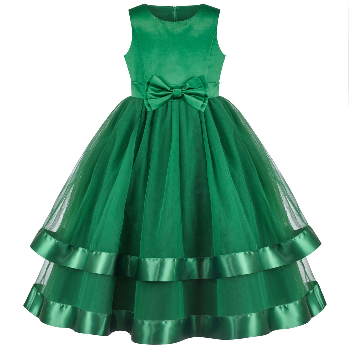 Girls Dress Sleeveless Burgundy Ball Gown Wedding Party Pageant - Evergreen Color