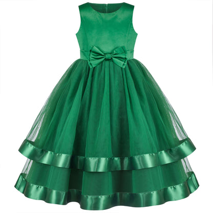 Girls Dress Sleeveless Burgundy Ball Gown Wedding Party Pageant - Evergreen Color