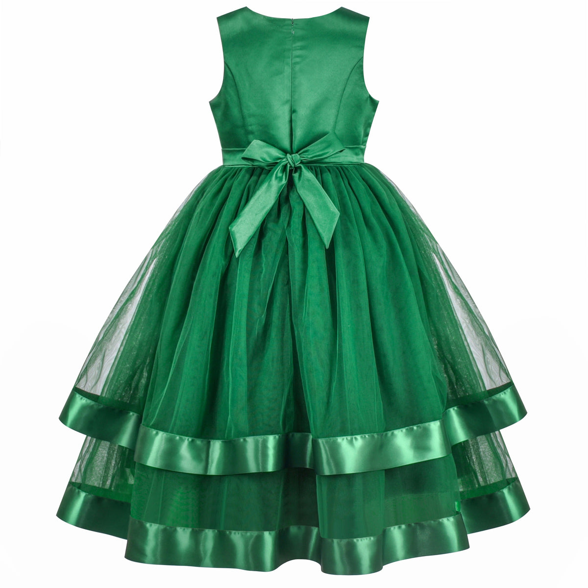 Girls Dress Sleeveless Burgundy Ball Gown Wedding Party Pageant - Evergreen Color