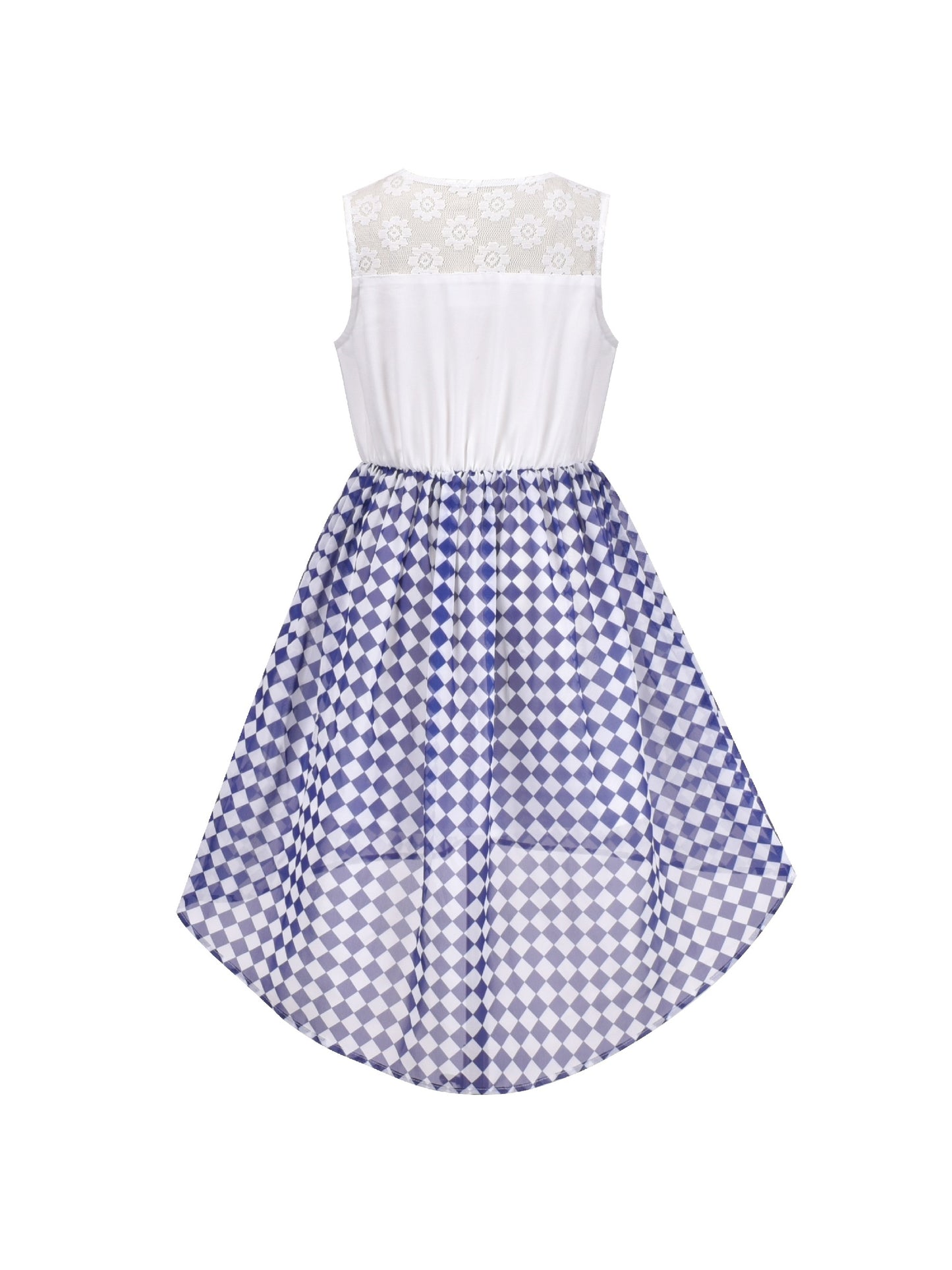Girls Dress Lace to Chiffon Striped Black White Tied Waist Blue