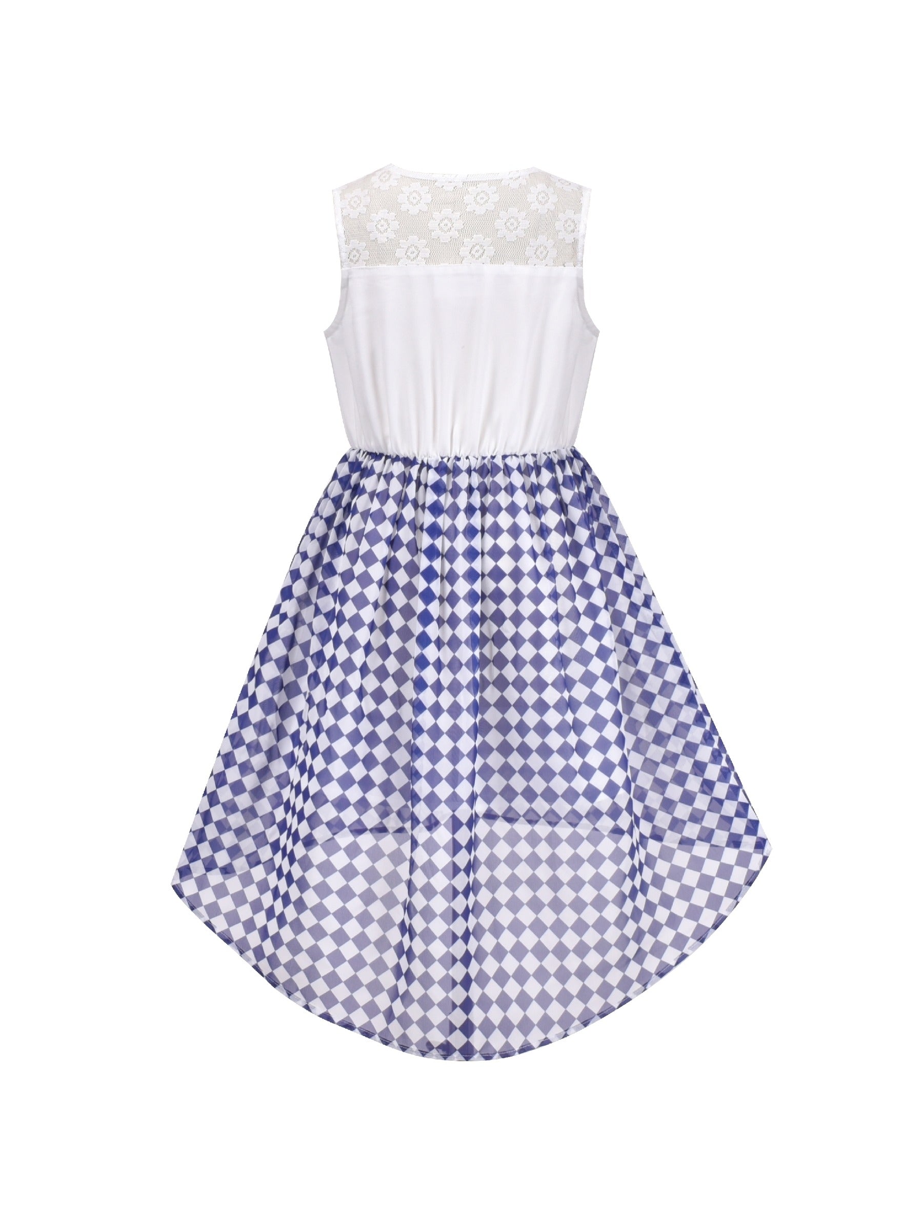 Girls Dress Lace to Chiffon Striped Black White Tied Waist Blue