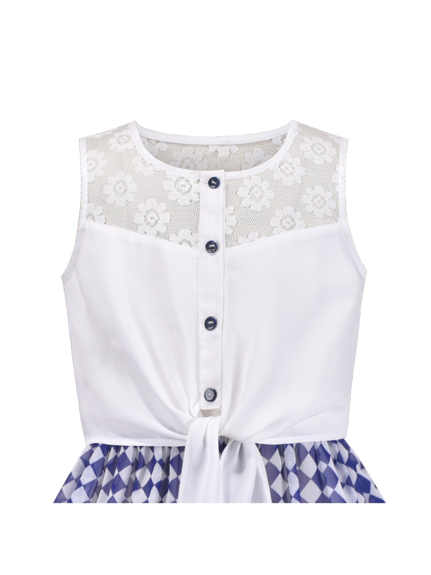Girls Dress Lace to Chiffon Striped Black White Tied Waist Blue