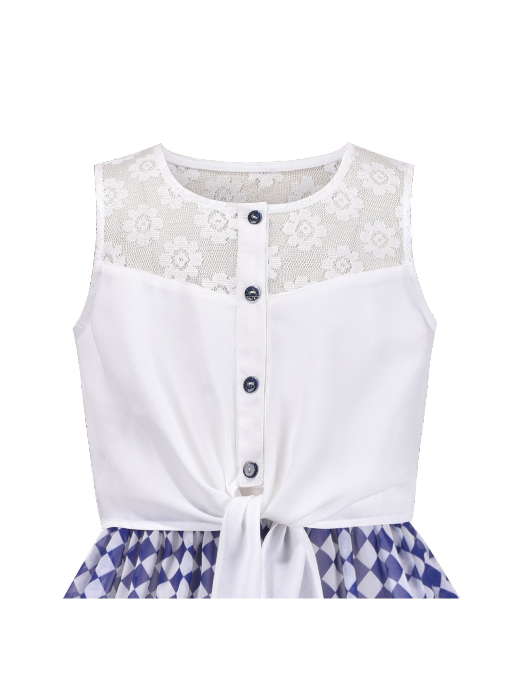 Girls Dress Lace to Chiffon Striped Black White Tied Waist Blue