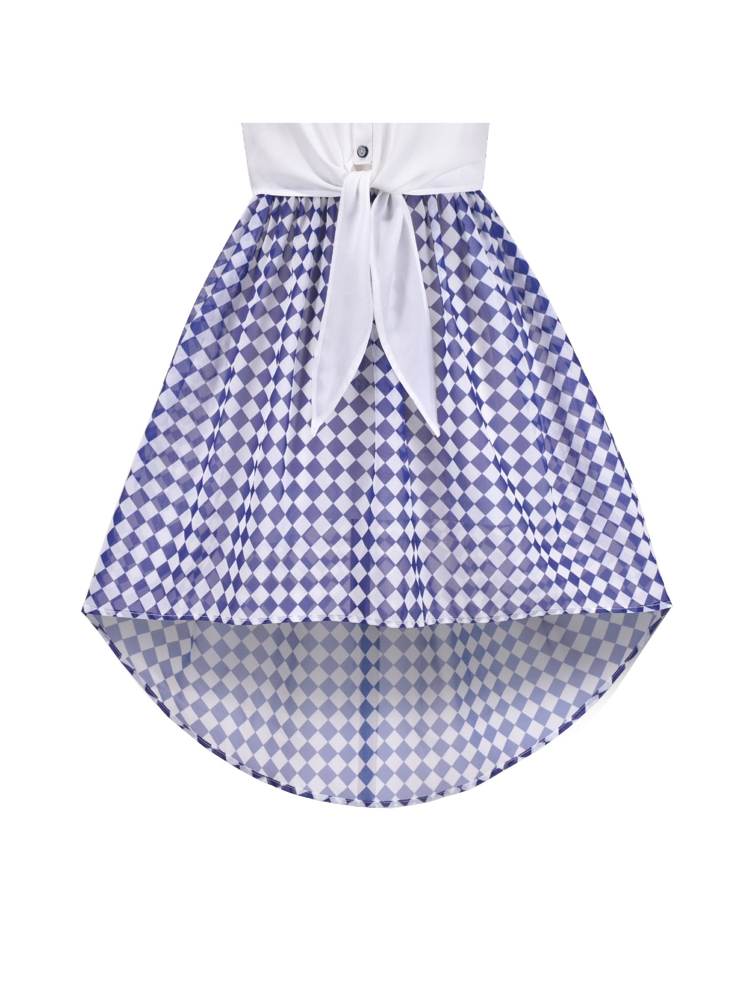 Girls Dress Lace to Chiffon Striped Black White Tied Waist Blue