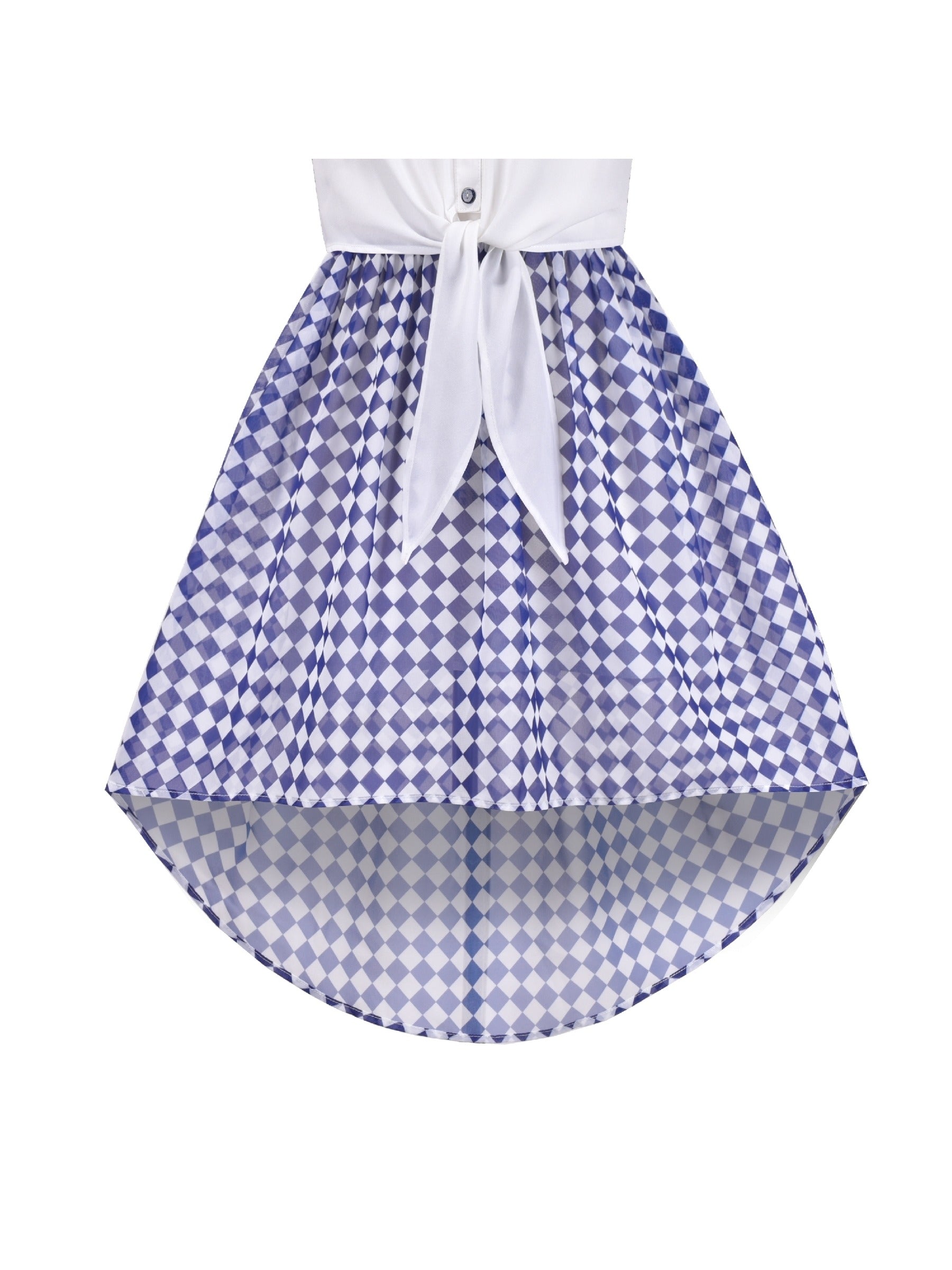 Girls Dress Lace to Chiffon Striped Black White Tied Waist Blue