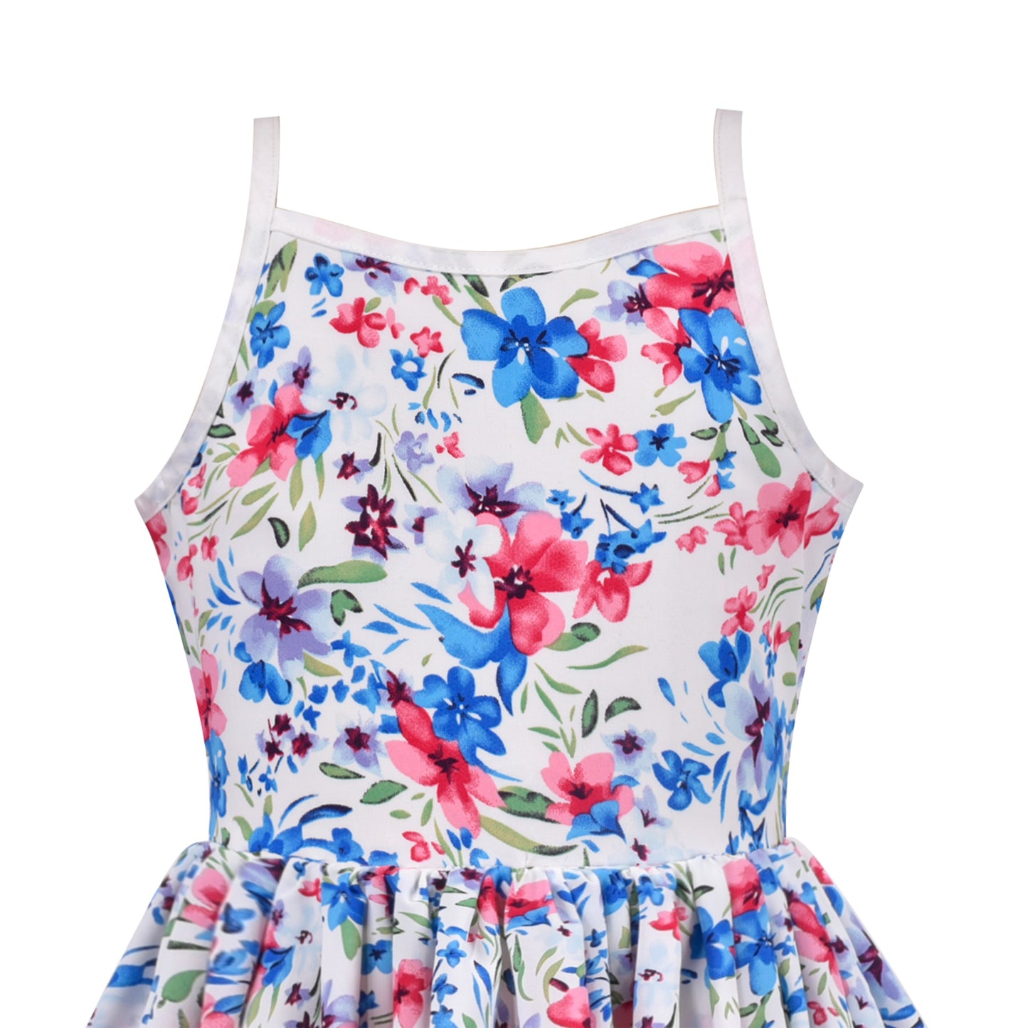 Girls Dress Floral Print Summer Sundress Sleeveless Hollow Back Blue