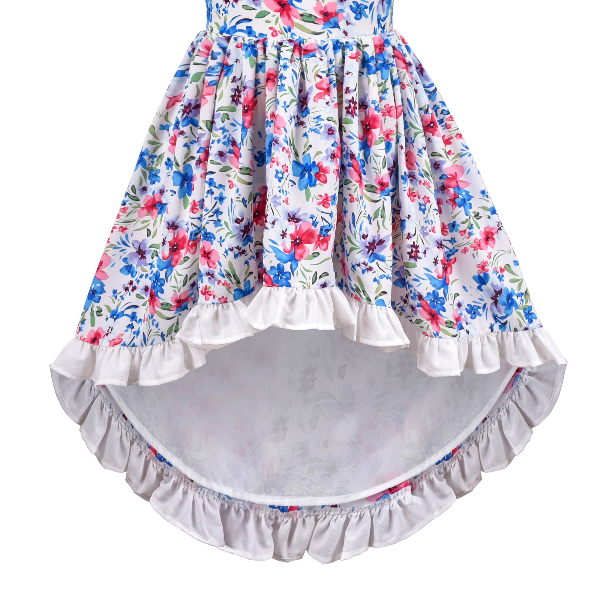 Girls Dress Floral Print Summer Sundress Sleeveless Hollow Back Blue