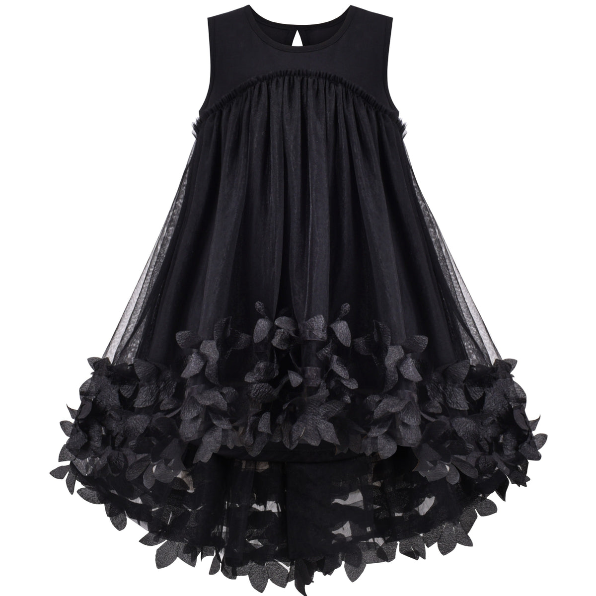 Girls Dress Turquoise Dimensional Flower Birthday Wedding Dress - Black