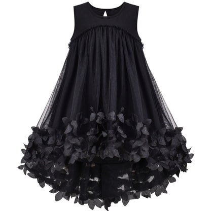 Girls Dress Turquoise Dimensional Flower Birthday Wedding Dress - Black