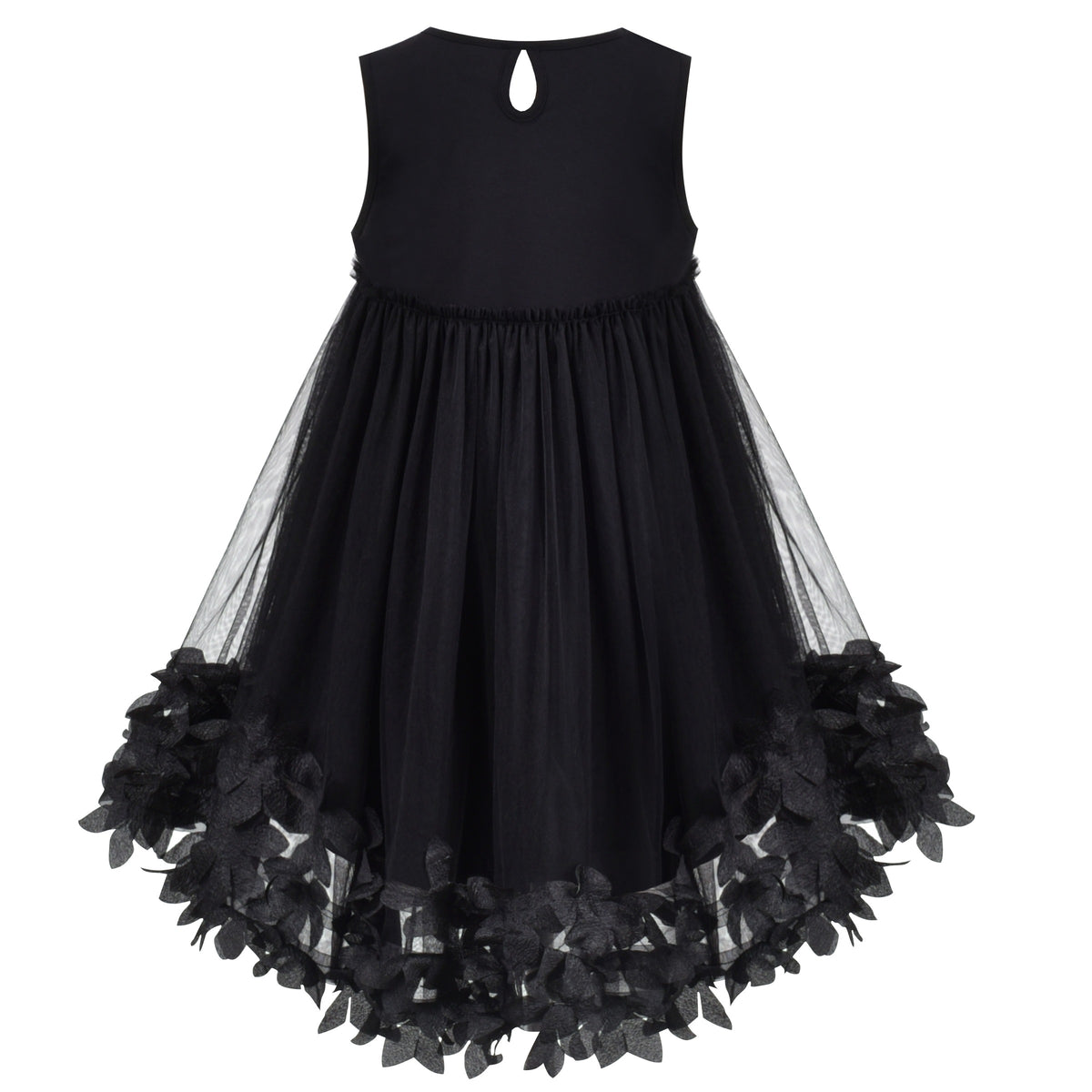 Girls Dress Turquoise Dimensional Flower Birthday Wedding Dress - Black