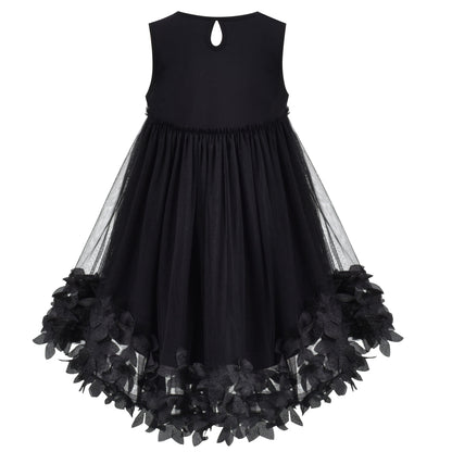 Girls Dress Turquoise Dimensional Flower Birthday Wedding Dress - Black