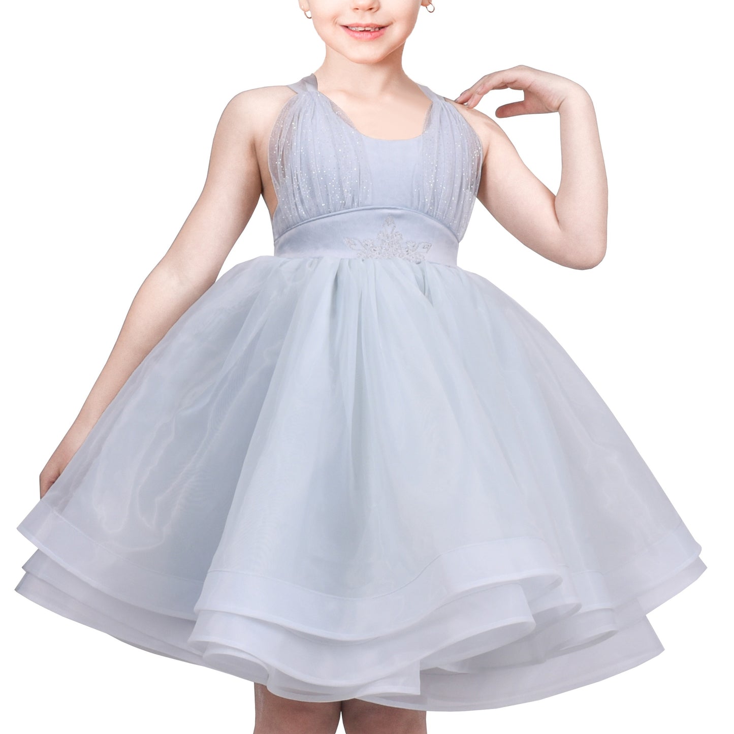 Flower Girls Dress White Wedding Pageant Bridesmaid Gown Gray