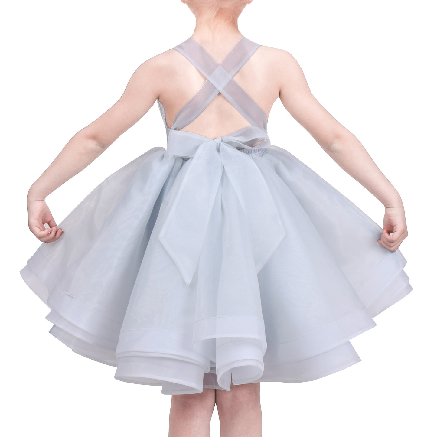 Flower Girls Dress White Wedding Pageant Bridesmaid Gown Gray
