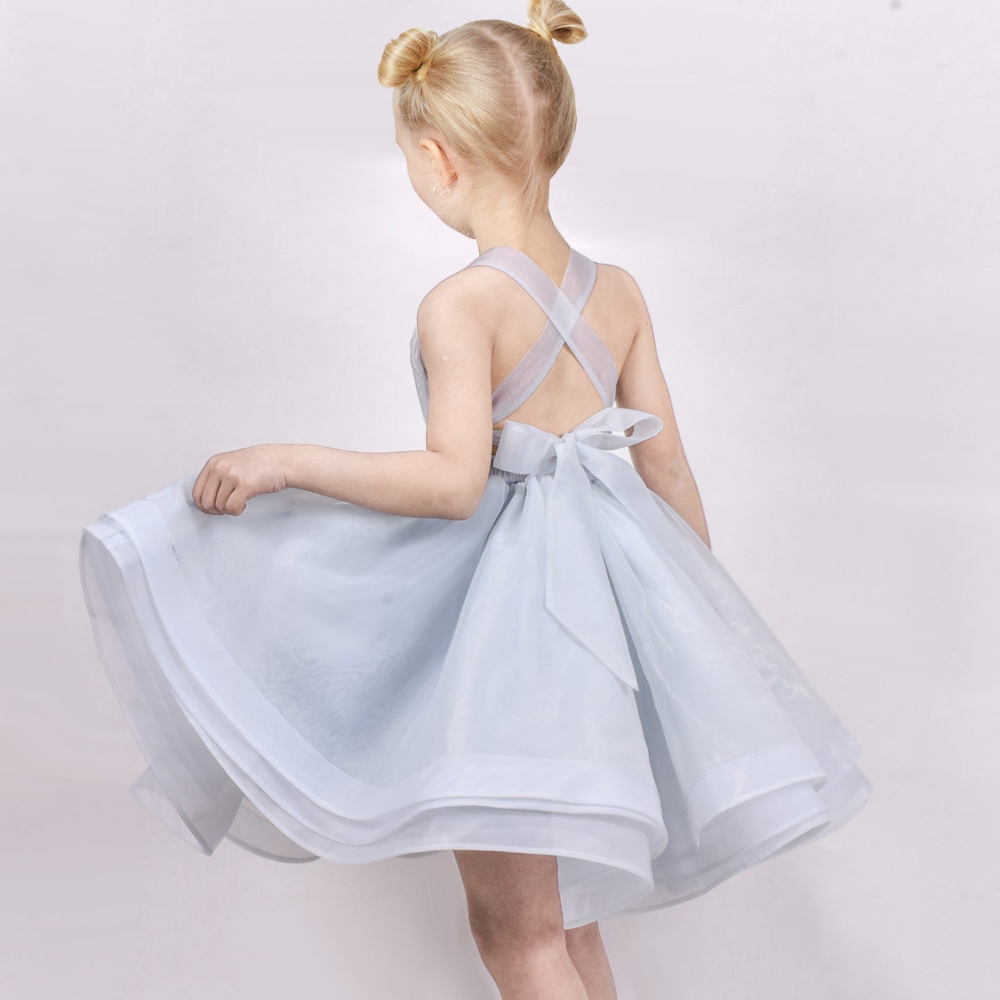 Flower Girls Dress White Wedding Pageant Bridesmaid Gown Gray