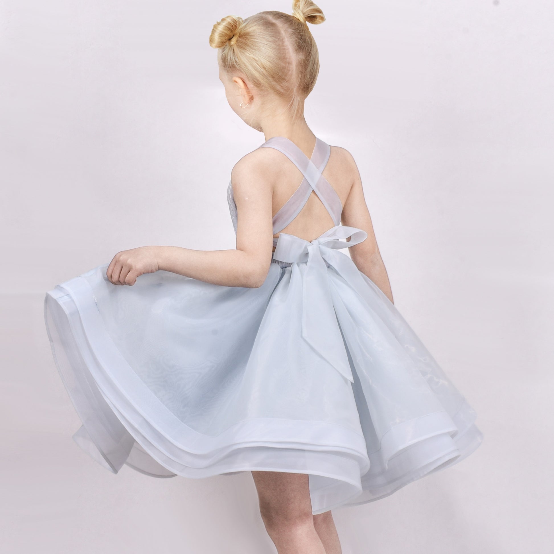 Flower Girls Dress White Wedding Pageant Bridesmaid Gown Gray