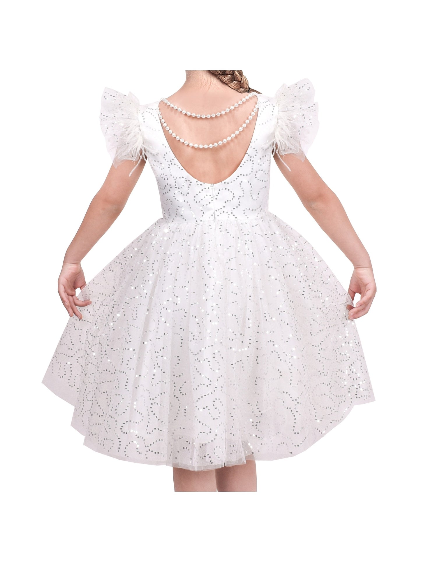 Girls Dress Purple Star Silver Glitter Princess Party Ruffle Sleeve White