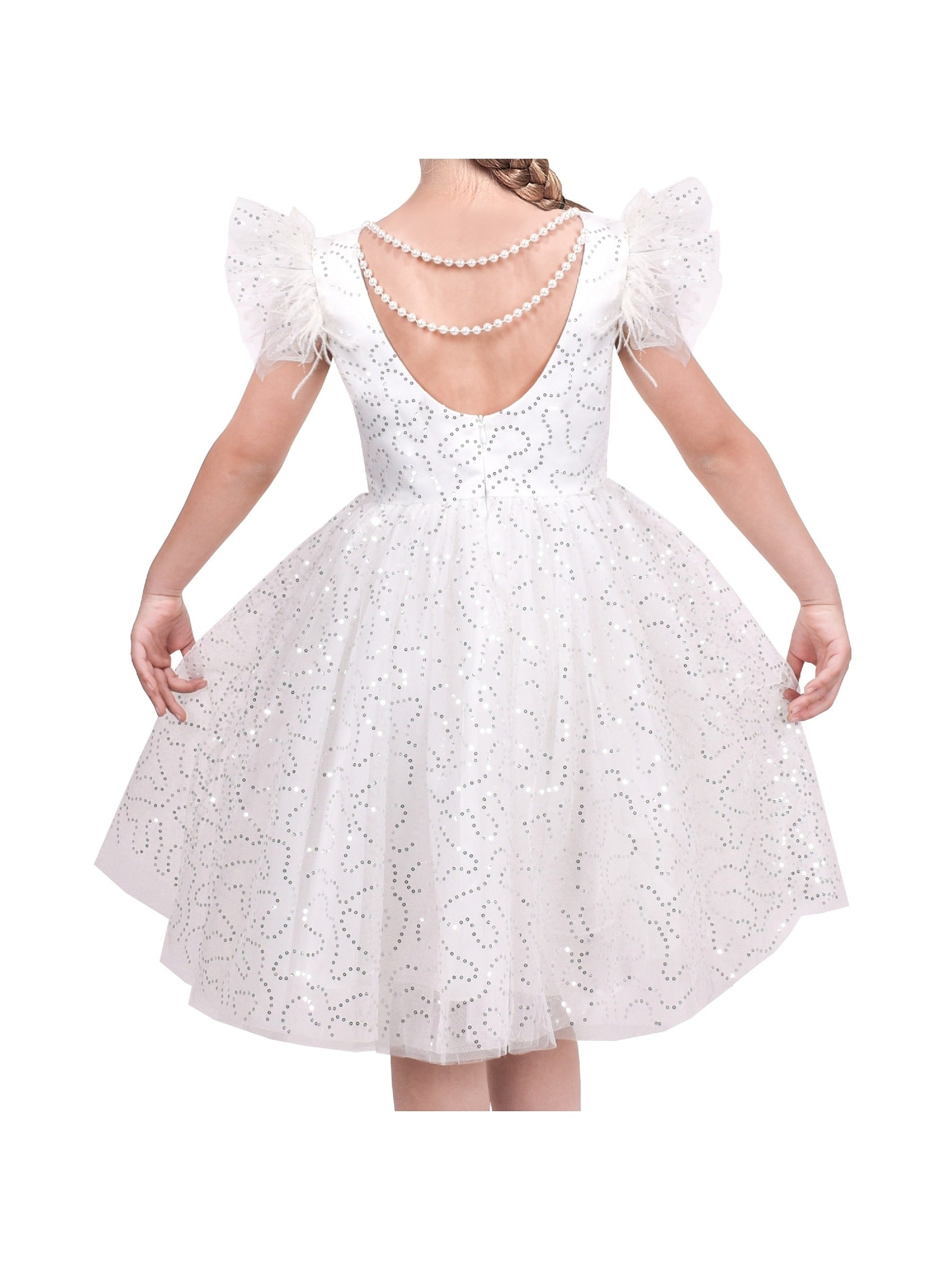 Girls Dress Purple Star Silver Glitter Princess Party Ruffle Sleeve White