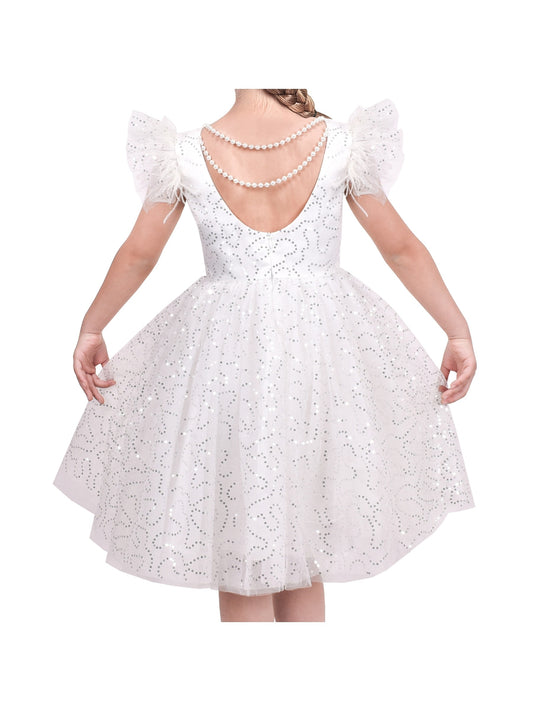 Girls Dress Purple Star Silver Glitter Princess Party Ruffle Sleeve White