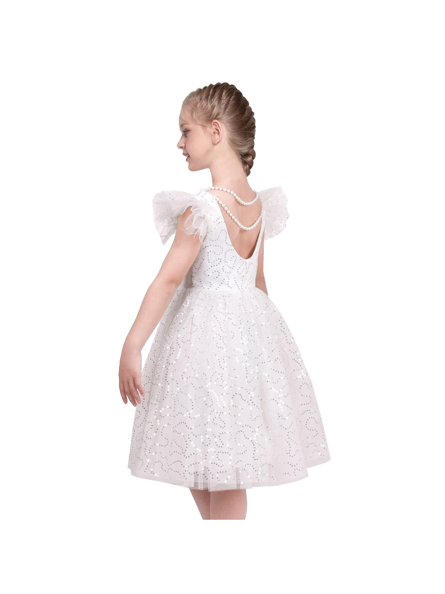 Girls Dress Purple Star Silver Glitter Princess Party Ruffle Sleeve White