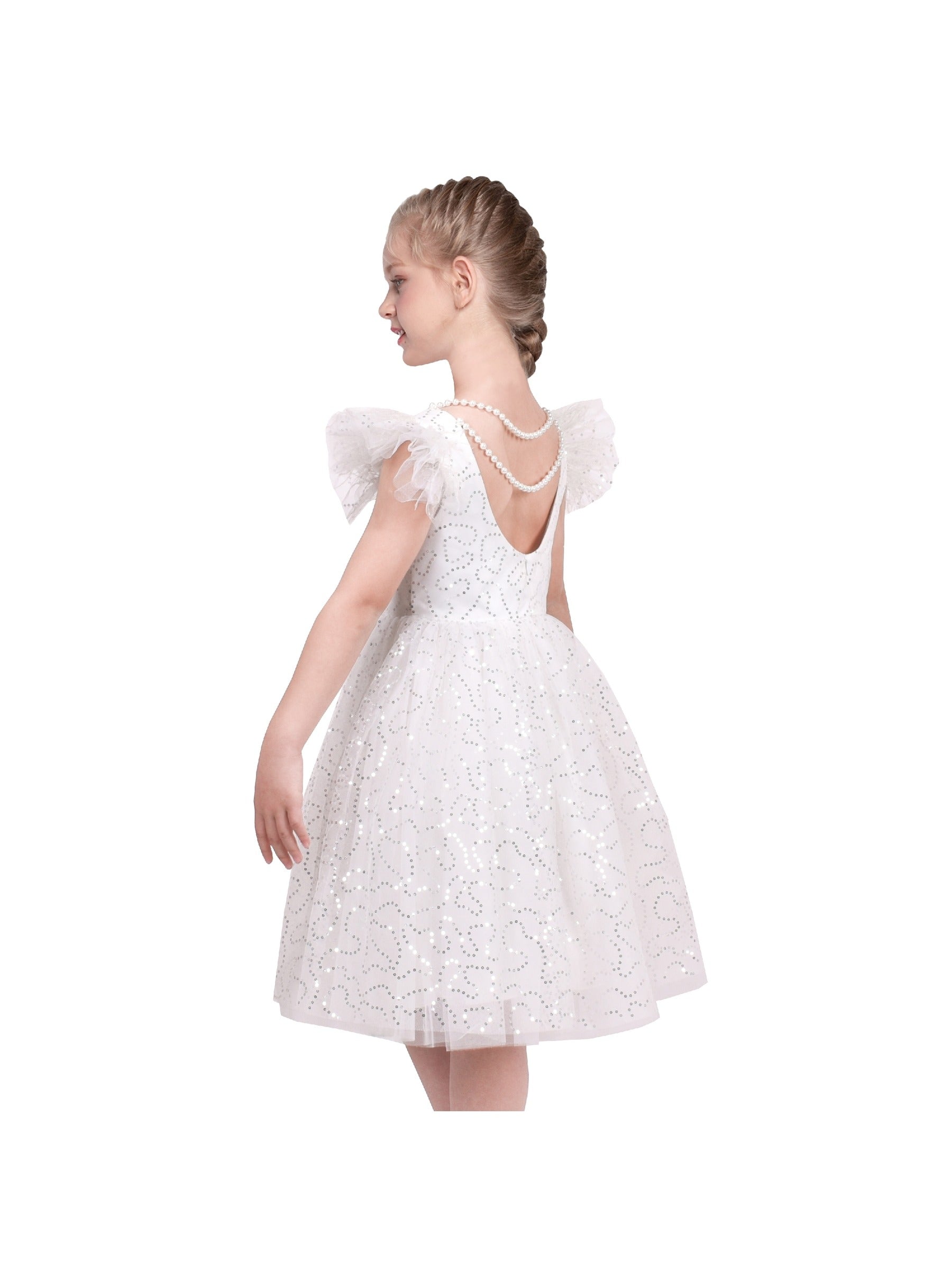 Girls Dress Purple Star Silver Glitter Princess Party Ruffle Sleeve White