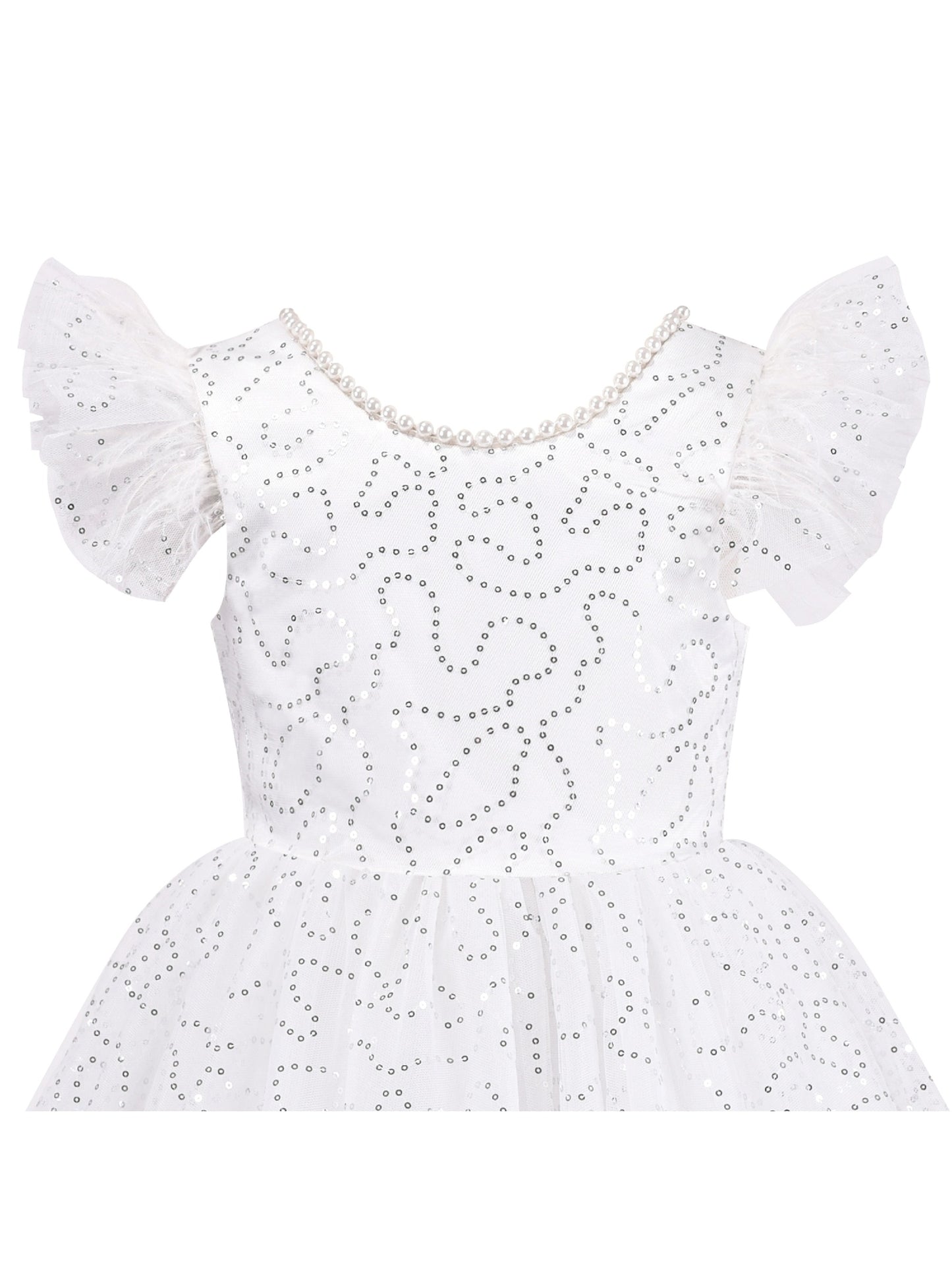 Girls Dress Purple Star Silver Glitter Princess Party Ruffle Sleeve White